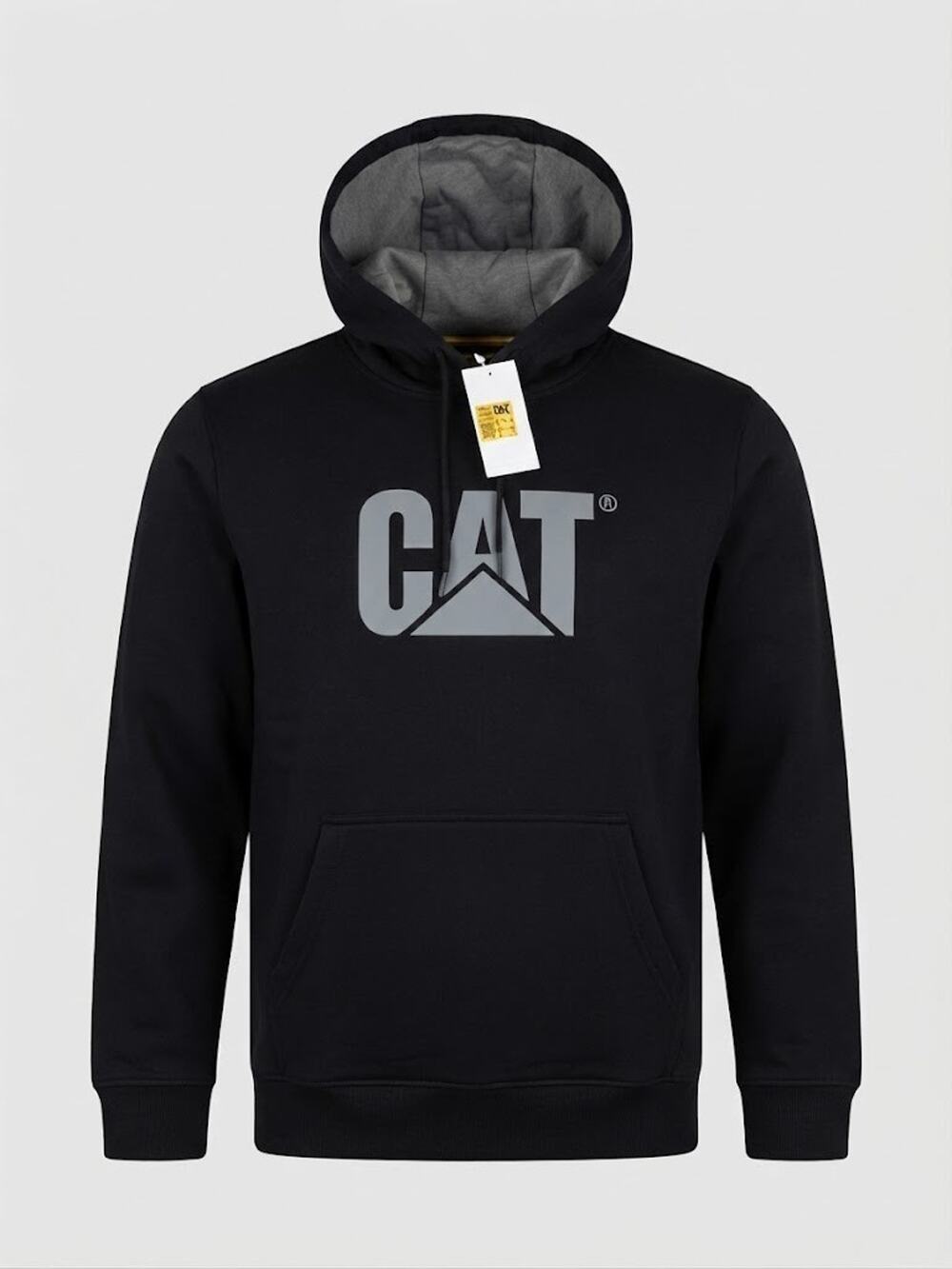 Caterpillar Men's Gray CAT Logo Pullover Fleece Hoodie – Black Size XXL